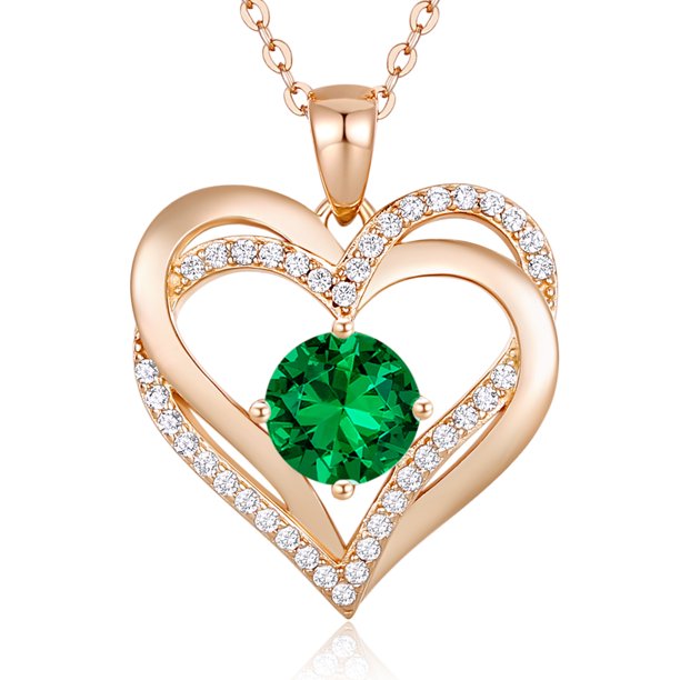 925 Sterling Silver Heart Birthstone Pendant Necklaces with 5A Cubic Zirconia