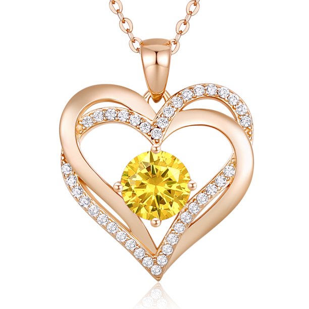 925 Sterling Silver Heart Birthstone Pendant Necklaces with 5A Cubic Zirconia