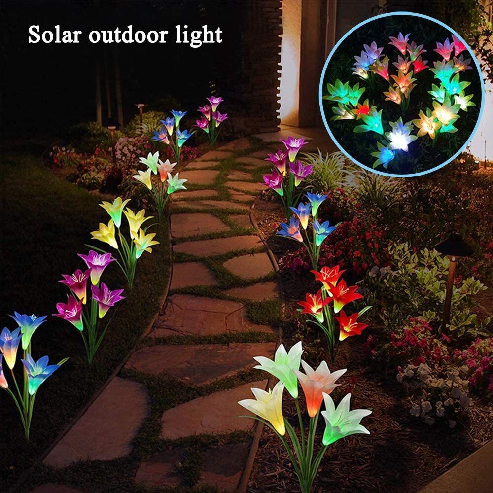 🔥LAST DAY 70% OFF-Solar Power Lily Flower 4 LED Lights Garden Stake Lamp Yard Outdoor Decor