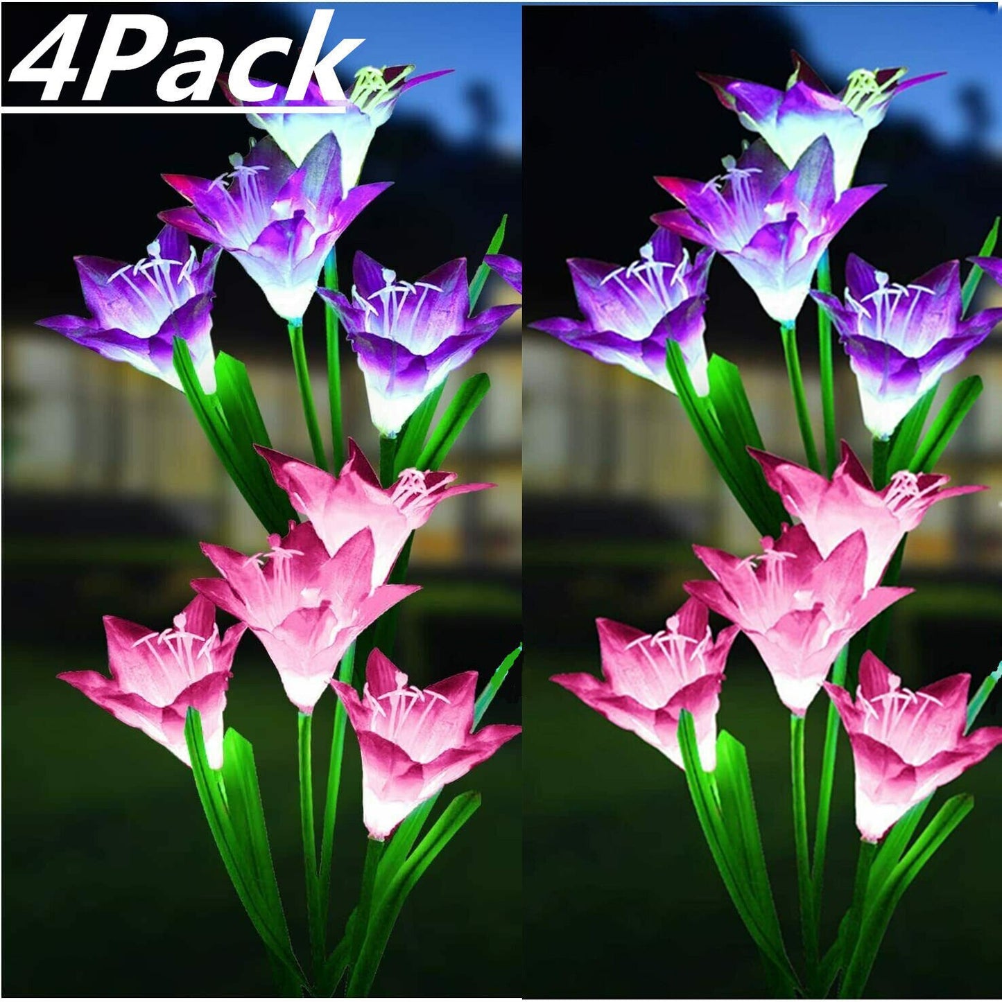 🔥LAST DAY 70% OFF-Solar Power Lily Flower 4 LED Lights Garden Stake Lamp Yard Outdoor Decor