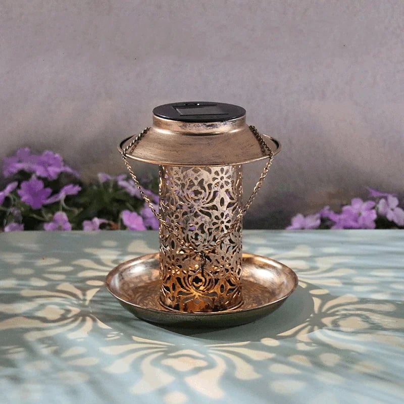 🔥Last day promotion-70% off-Stock Preferred Solar Garden Lantern Bird Feeder w/ Light in Iron Brass Color