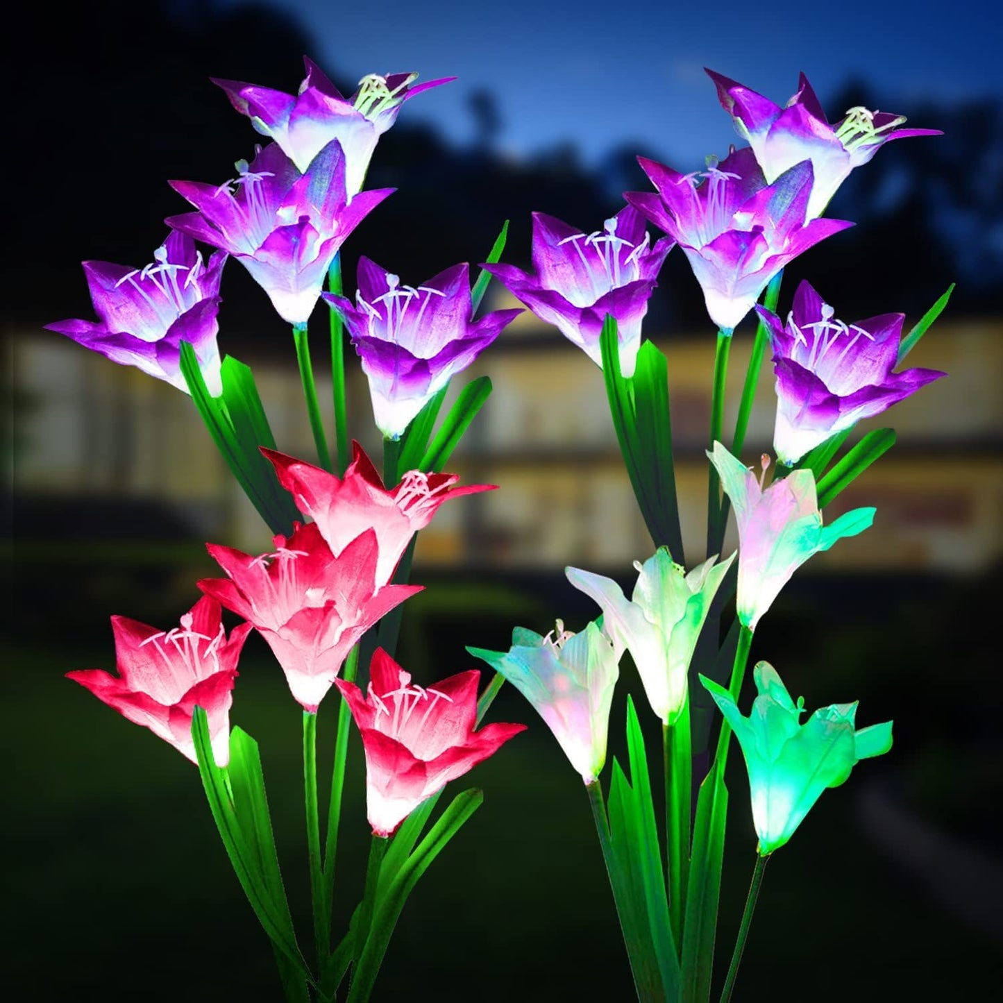 🔥LAST DAY 70% OFF-Solar Power Lily Flower 4 LED Lights Garden Stake Lamp Yard Outdoor Decor