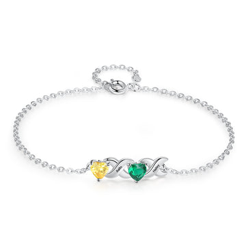 Family Custom Bracelet Heart Personalized with 2 Birthstones+