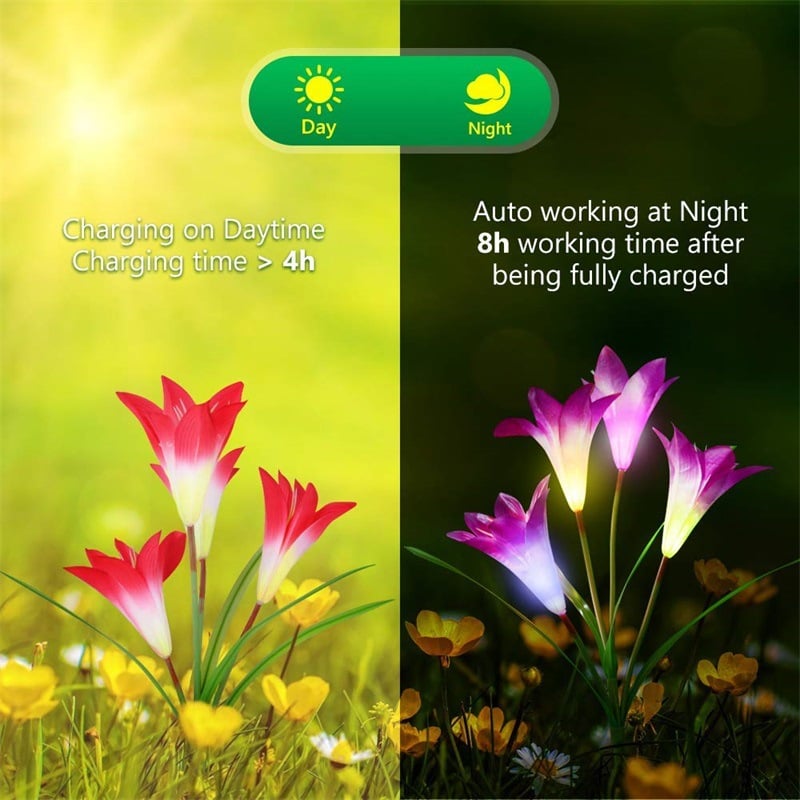 🔥LAST DAY 70% OFF-Solar Power Lily Flower 4 LED Lights Garden Stake Lamp Yard Outdoor Decor