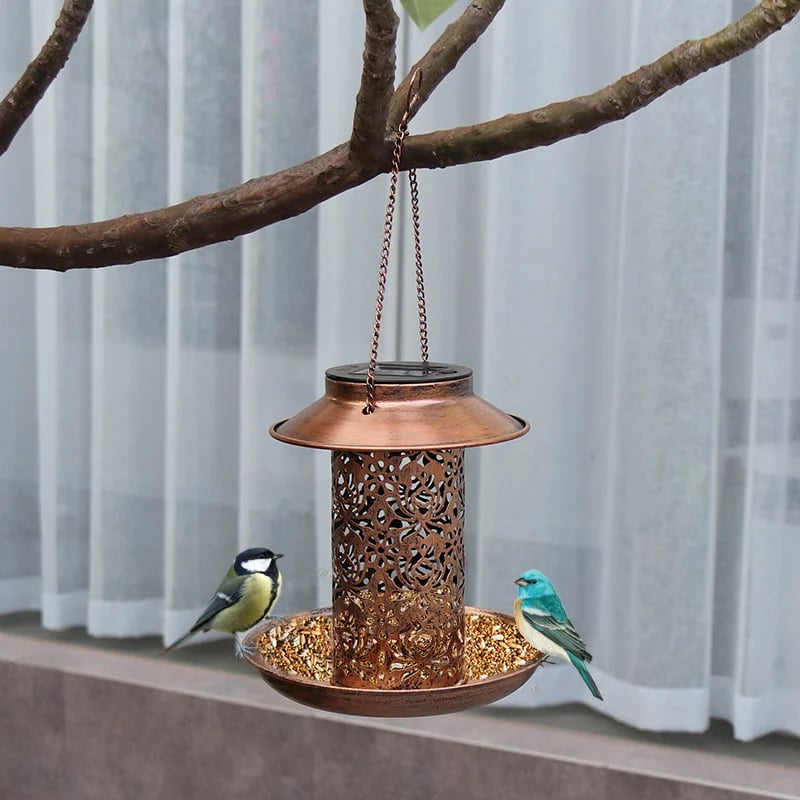🔥Last day promotion-70% off-Stock Preferred Solar Garden Lantern Bird Feeder w/ Light in Iron Brass Color