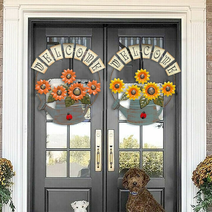 Pastoral style WELCOME sun flower wall decoration iron art