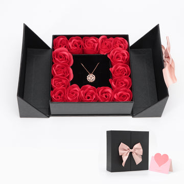 2023 Best Crystal Heart Necklace With 16pcs Rose | Two Wearing Way For Lucky Clover And Romantic Four Hearts